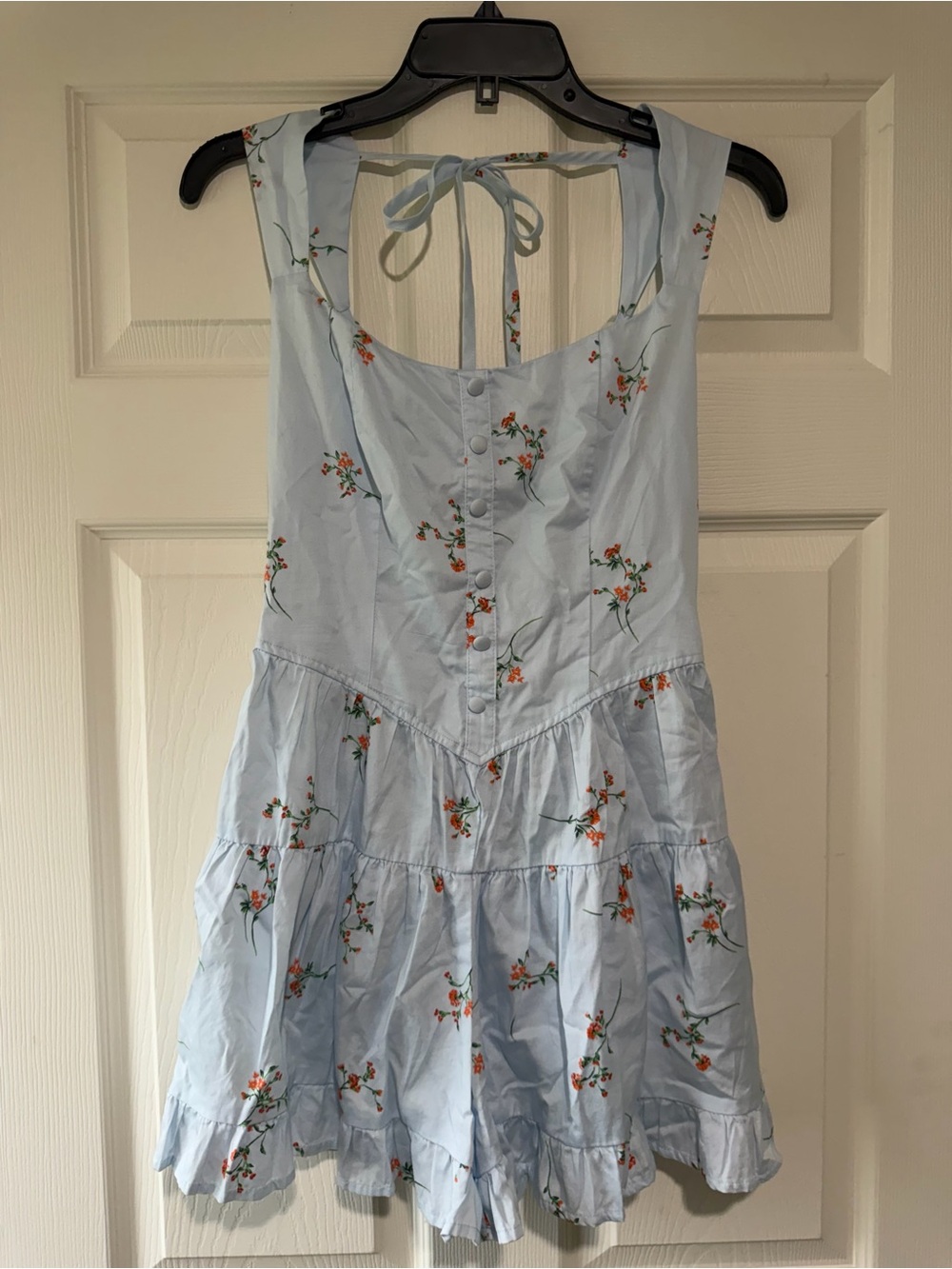 Light Blue Floral Tie-Back Dress